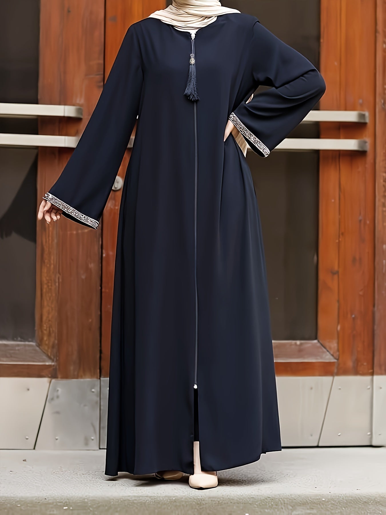 Long Sleeve Zip-up Kaftan Dress, /MH