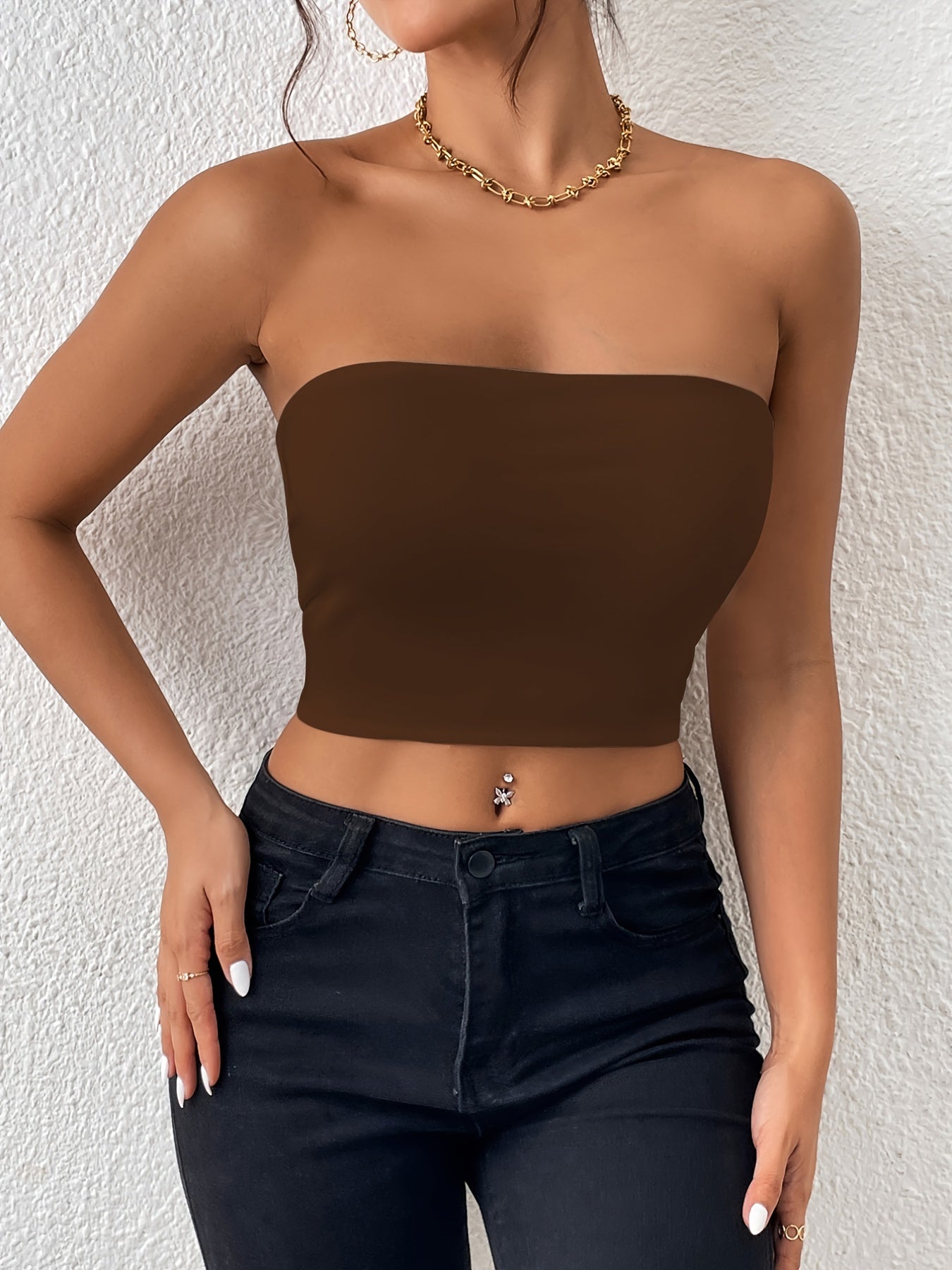 Sexy Bodycon Crop Tube Top, Solid Stretchy Tube Top,