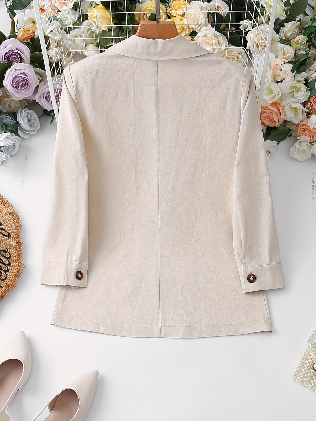 Single Button Lapel Collar Blazer, Elegant Solid Long Sleeve.