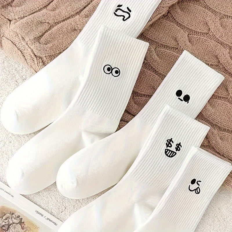 5 Pairs Cute Expression Pattern Socks, Women's Stockings & Hosiery./MH