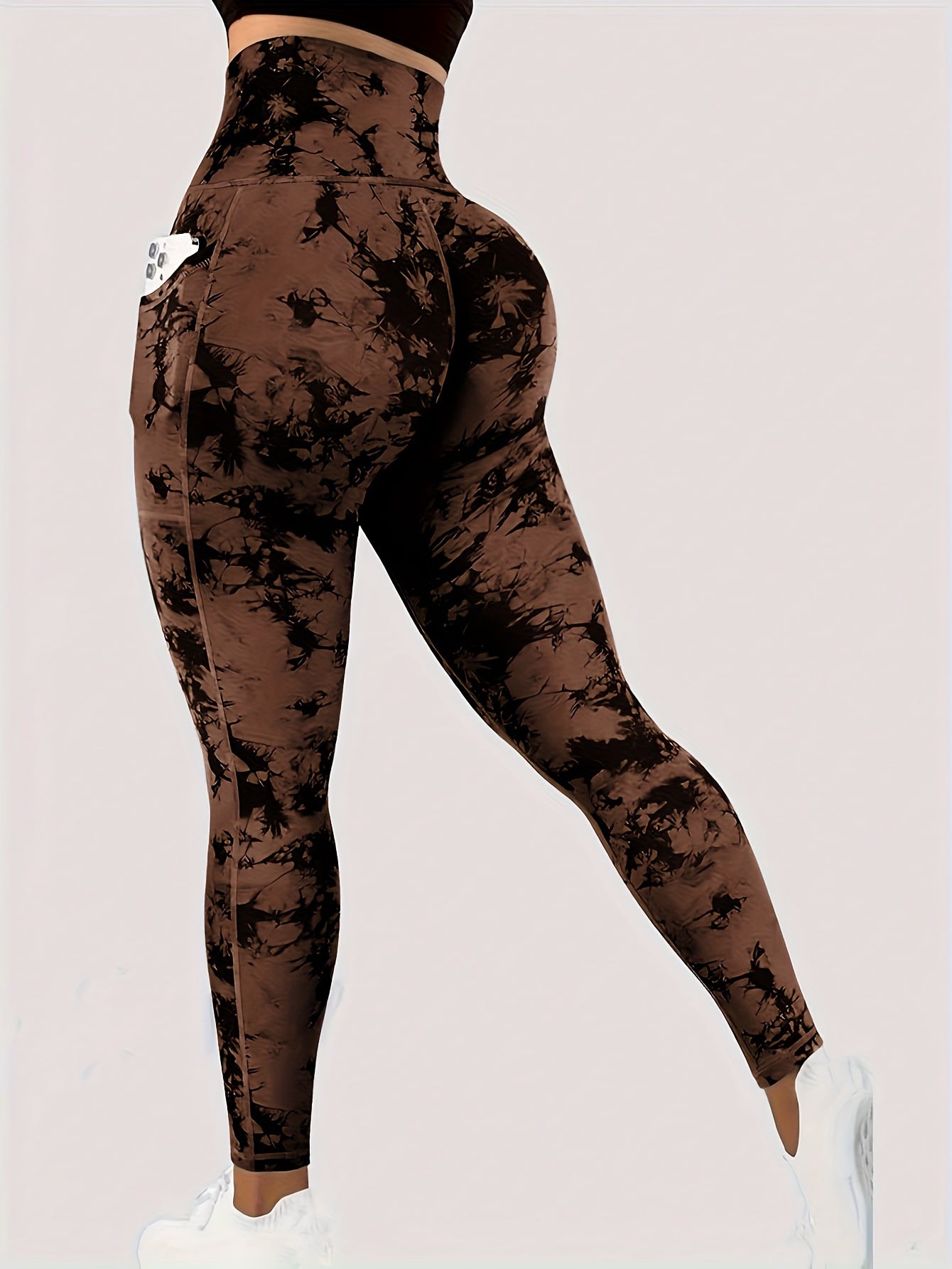 Women'S High-Waist Tie-Dye Yoga Leggings with Front Button Closure & Pockets .
