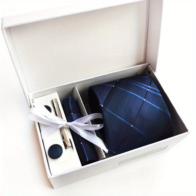 Men's Tie Gift Box 3 Piece Of Sets Tie Pocket Square Cufflinks Tie Clip