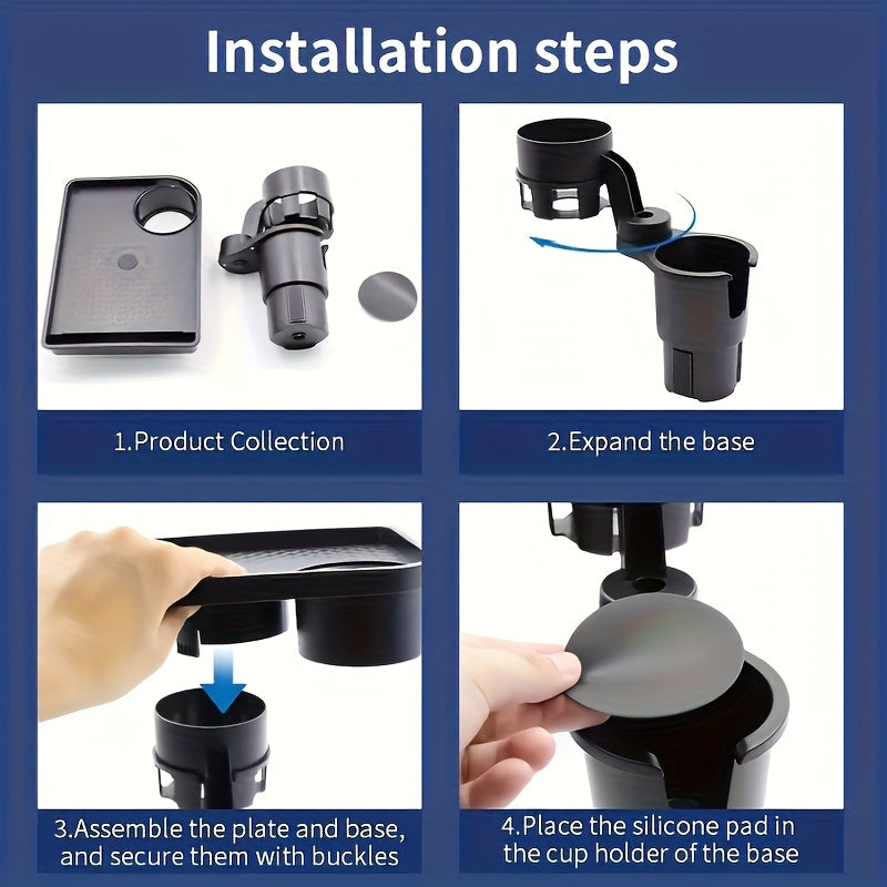 Multifunctional Car Cup Holder Tray with Dual Slots & Storage Compartments