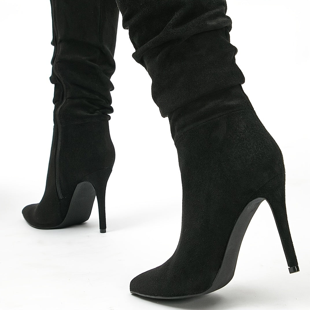 Stylish Women's Long Boots - Pleated Design, /MH