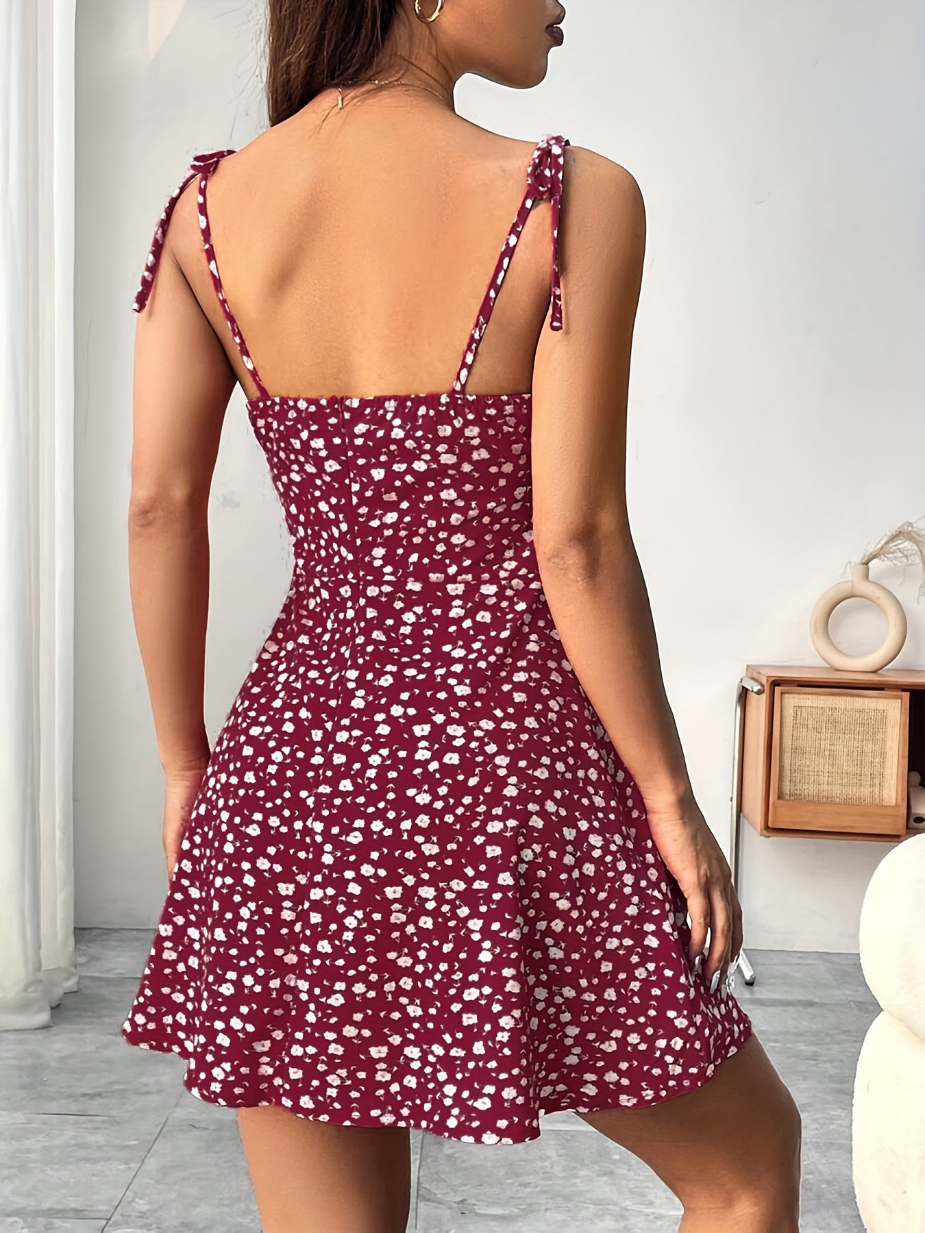 [Elegant Cami Dress] Elegant Floral Print Cami Dress |