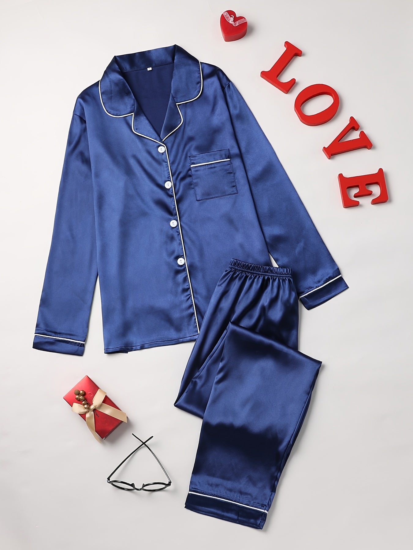 Cozy Solid Pajama Set - Soft Long Sleeve Button.