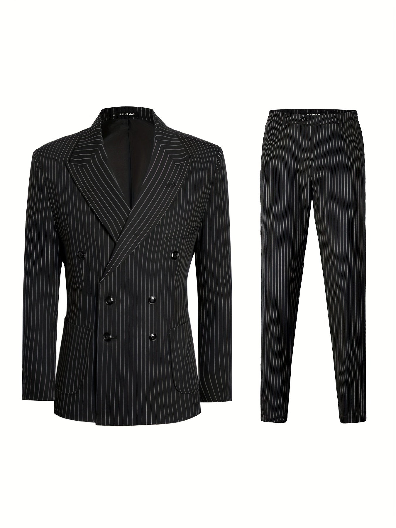 2-Piece Men's Light Business Style Double Breasted Striped Suit Set,