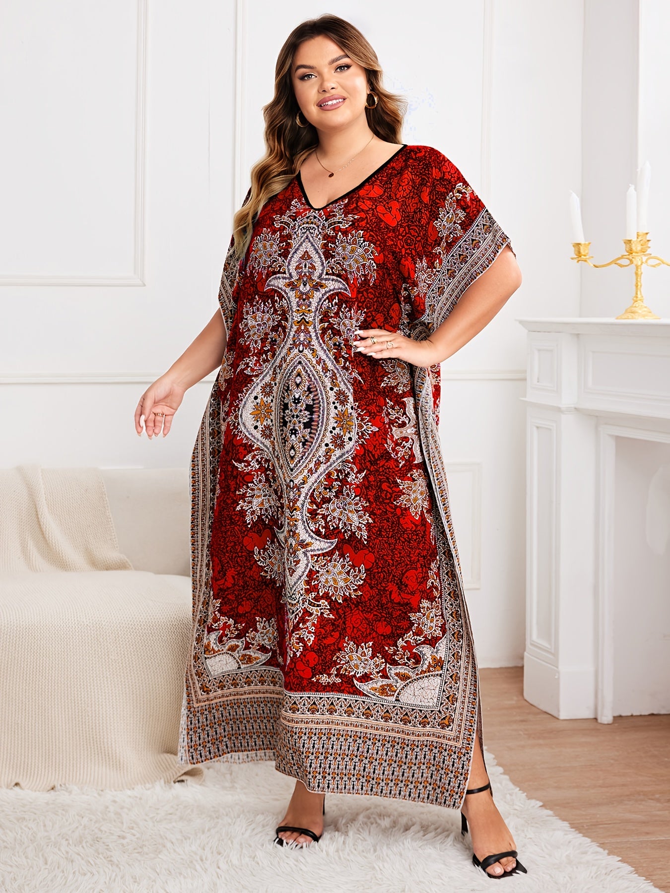 Plus Size, European and American Plus Size Women's Bohemian Vacation Dress ./MH