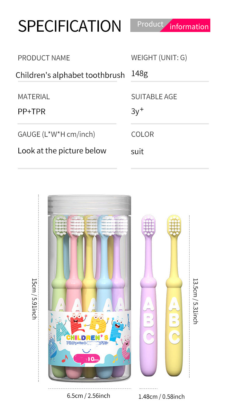 10pcs/pack Letter Antibacterial Silk Kids Toothbrush, Cartoon Soft Bristle Toothbrush, Unisex High Density Brushes, Non-Breaking Student Gum Guard, Christmas, Halloween, Thanksgiving Day Gift