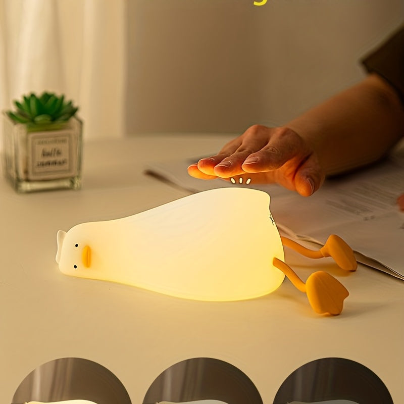 1pc Cute Duck Night Light, LED Animal Night Light, Silicone Dimmable Timing Lamp, Kawaii Light Up Lying Flat Duck Touch Light For Breastfeeding Bedroom Decor Halloween, Christmas Gift