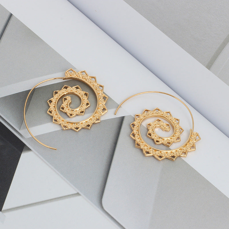Exaggerated Large Spiral Earrings Swirl Gear Heart Shape Vintage Ear Jewelry For Women 1Pair