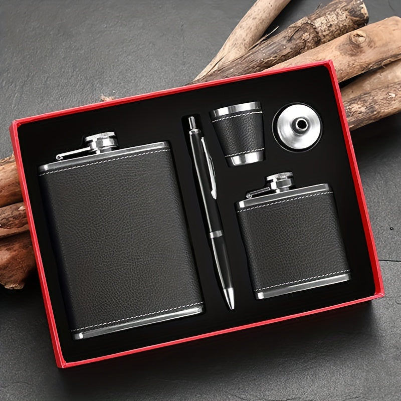 1 Set 8oz/1pc 30Z/1pc 80Z Black Leather Flask 8oz 18/8 stainless steel soft touch leather wrapped Flask Gift Set 2 cups and chimney 100% leak-proof whiskey and rum and vodka bottle body for both men and women