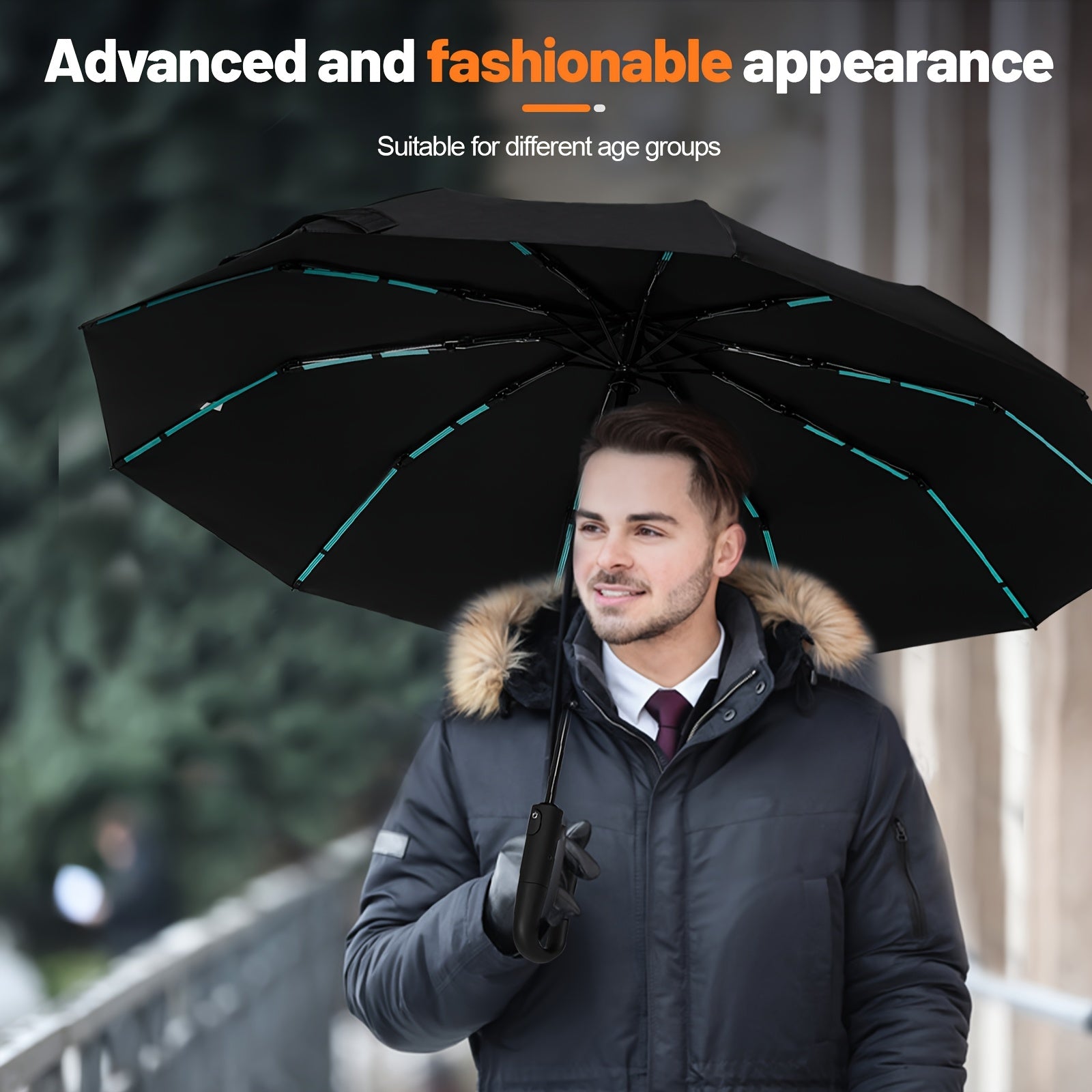 Automatic Umbrella with 10-Rib Windproof Design .