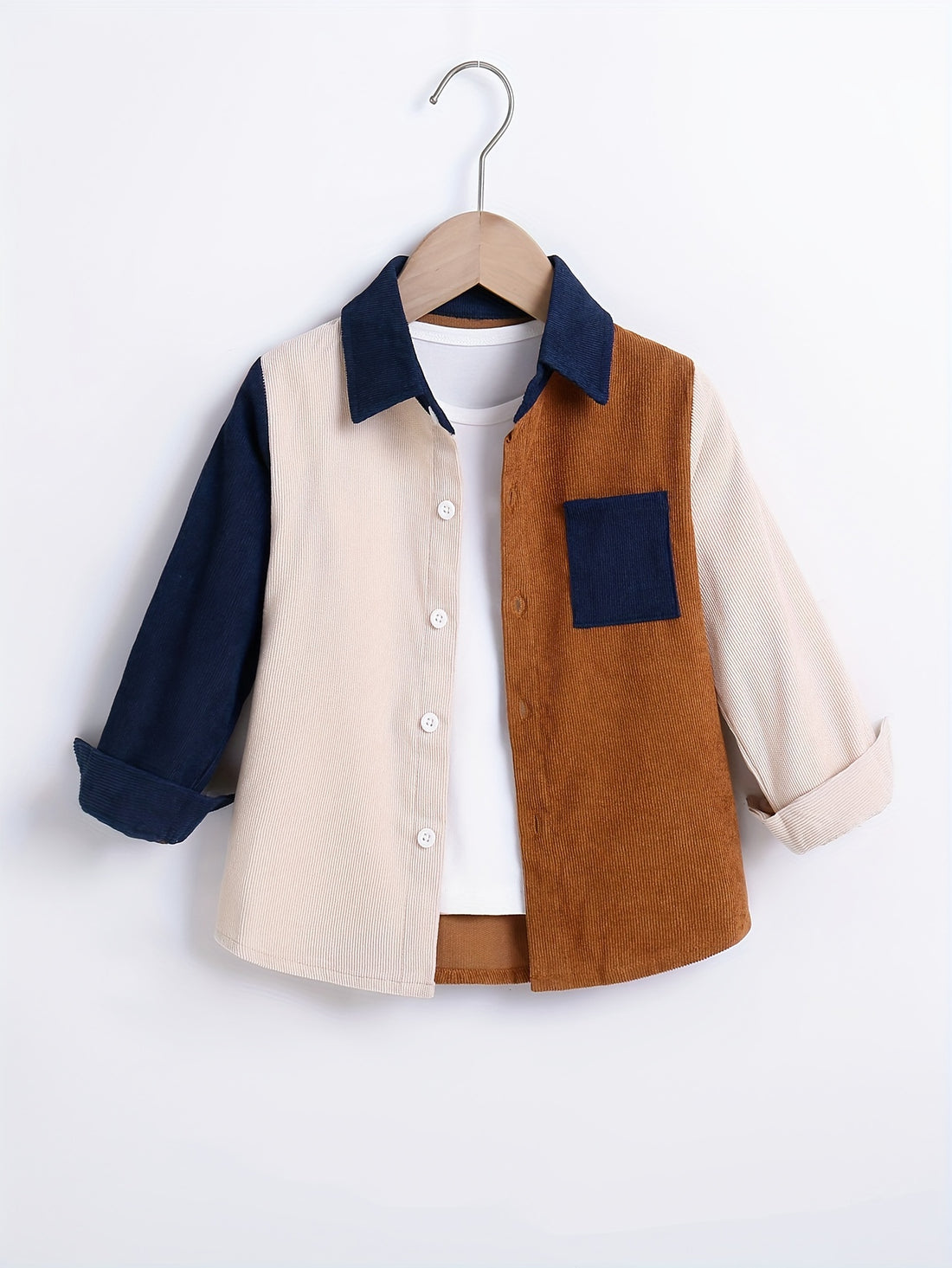 Toddler Boys Long Sleeve Color Block Shirt Top Kids Clothes For Spring Autumn.