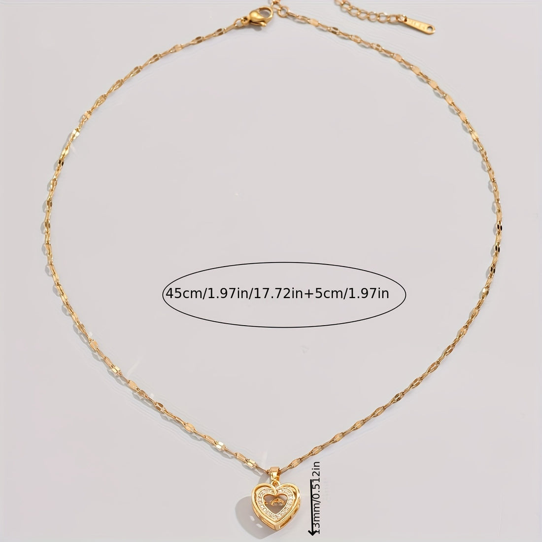 Golden Stainless Steel Three-dimensional Love Pendent Necklace, Rhinestone Fashion Necklace For Men Women Couple Street Daily Wear, Christmas Necklace Gift, father's day gift