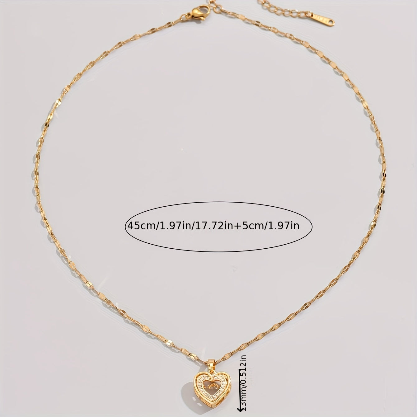 Golden Stainless Steel Three-dimensional Love Pendent Necklace, Rhinestone Fashion Necklace For Men Women Couple Street Daily Wear, Christmas Necklace Gift, father's day gift