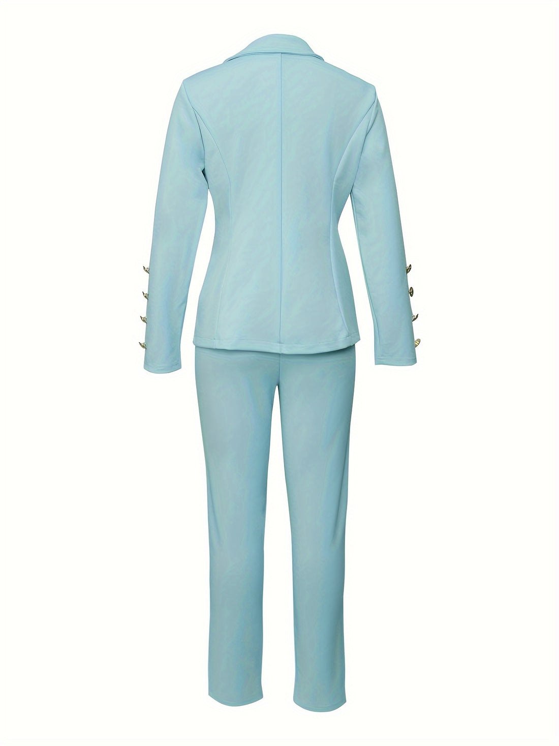 Elegant Solid Color Pants Suit, Double-breasted Long Sleeve.