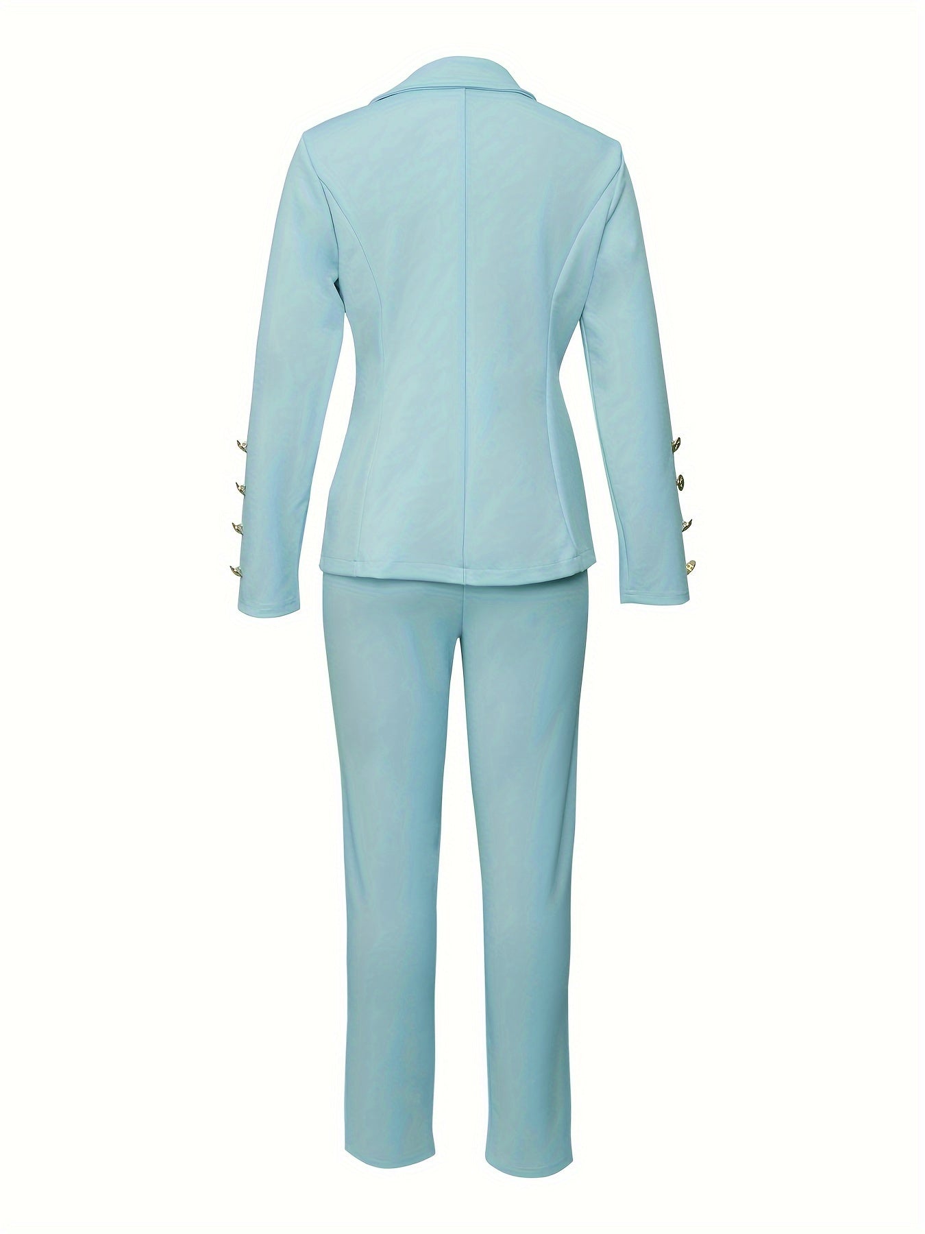 Elegant Solid Color Pants Suit, Double-breasted Long Sleeve.