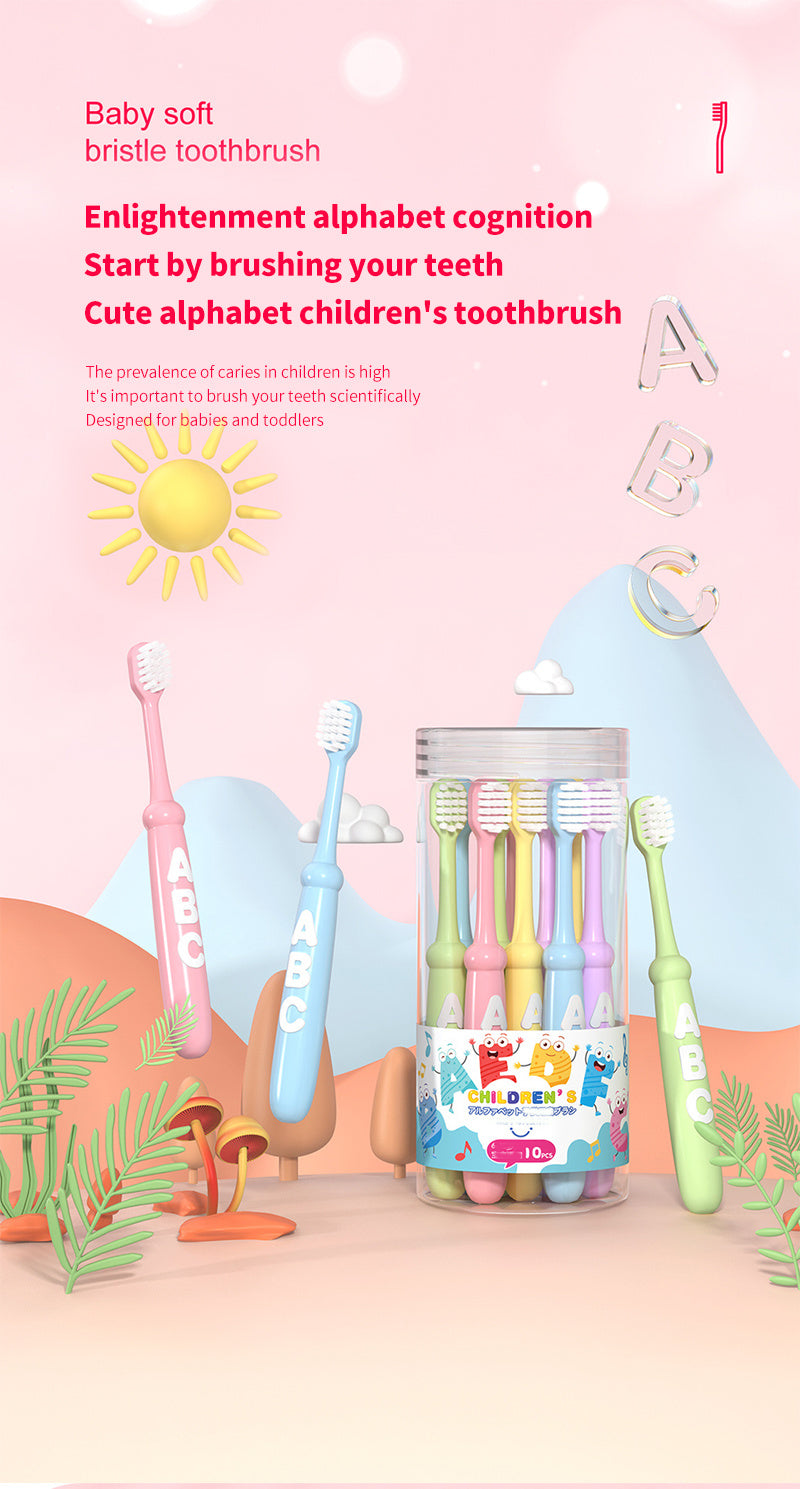 10pcs/pack Letter Antibacterial Silk Kids Toothbrush, Cartoon Soft Bristle Toothbrush, Unisex High Density Brushes, Non-Breaking Student Gum Guard, Christmas, Halloween, Thanksgiving Day Gift
