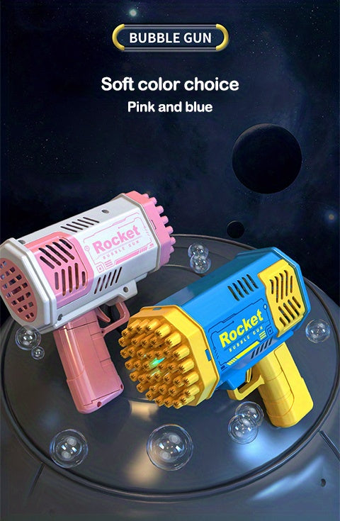 40-hole electric bubble Machine Handheld Gatling Automatic Bubble Gun Children's Portable Outdoor Party Toy LED Light Hair Dryer, As Halloween, Chrismas Gift ( without bubble liquid and battery)