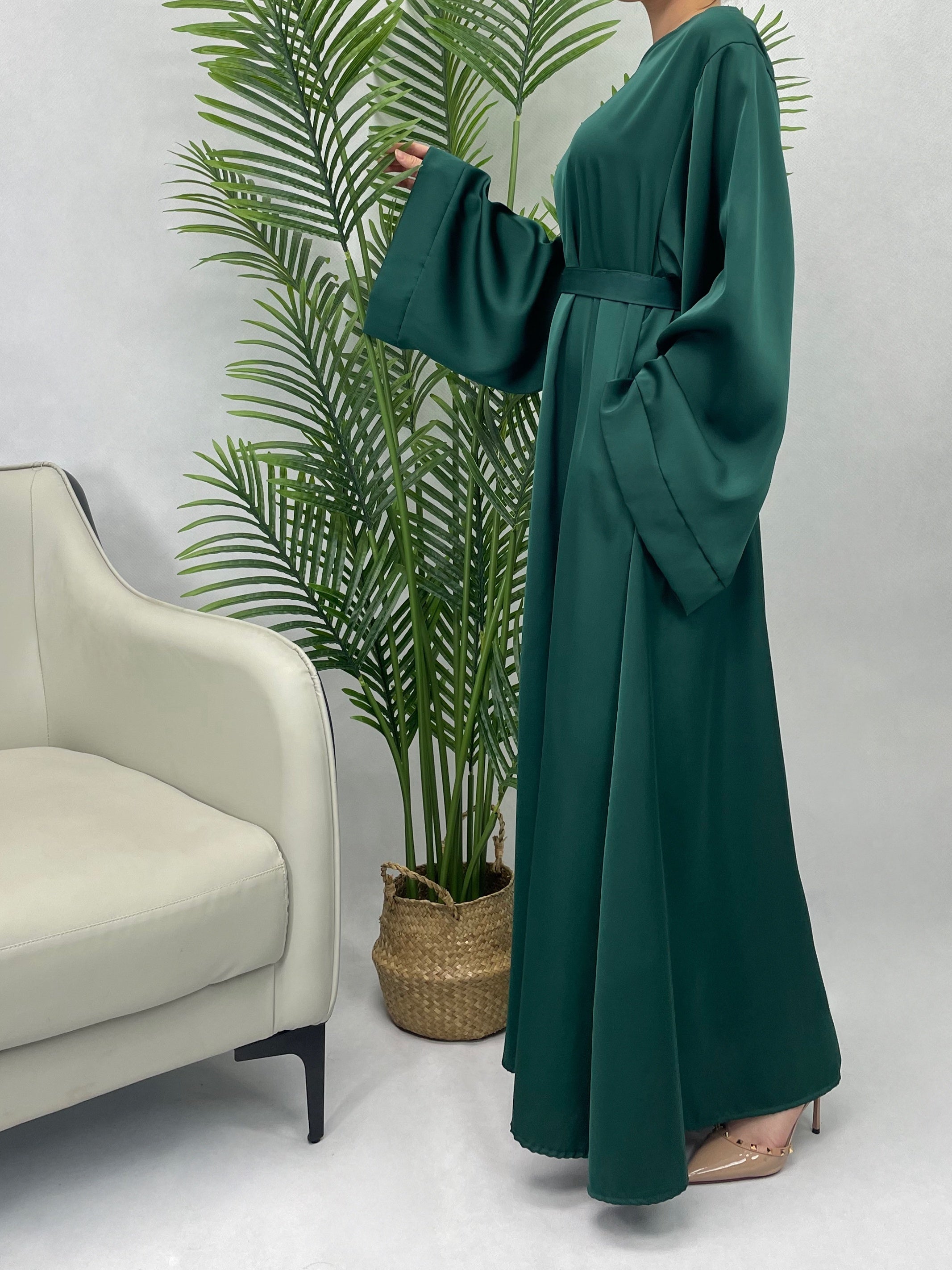 Solid Maxi Kaftan Abaya, Modest Crew Neck Long Sleeve ./MH