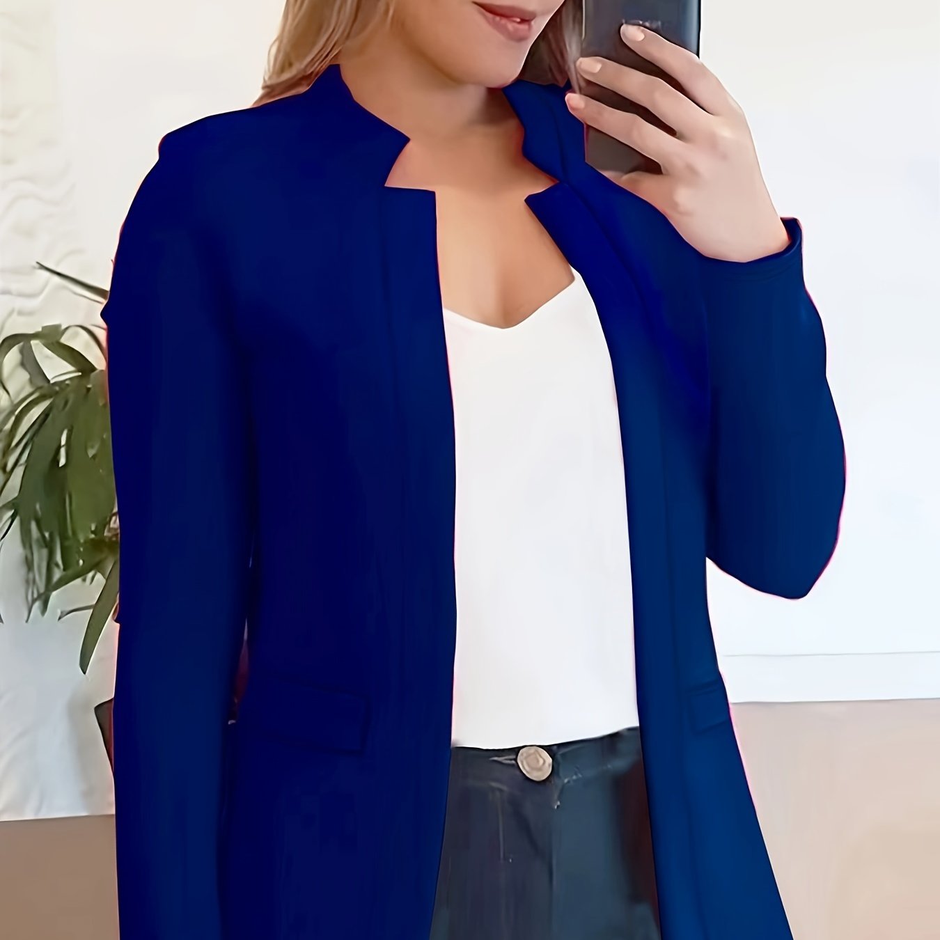 Solid Open Front Blazer, Casual Long Sleeve Blazer For Office,