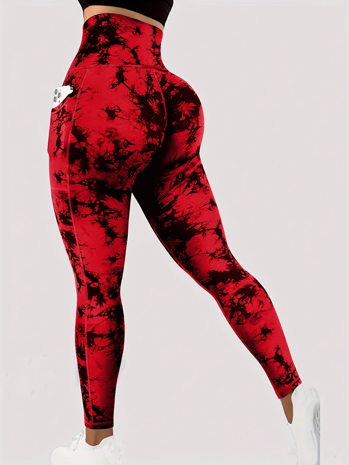 Women'S High-Waist Tie-Dye Yoga Leggings with Front Button Closure & Pockets .