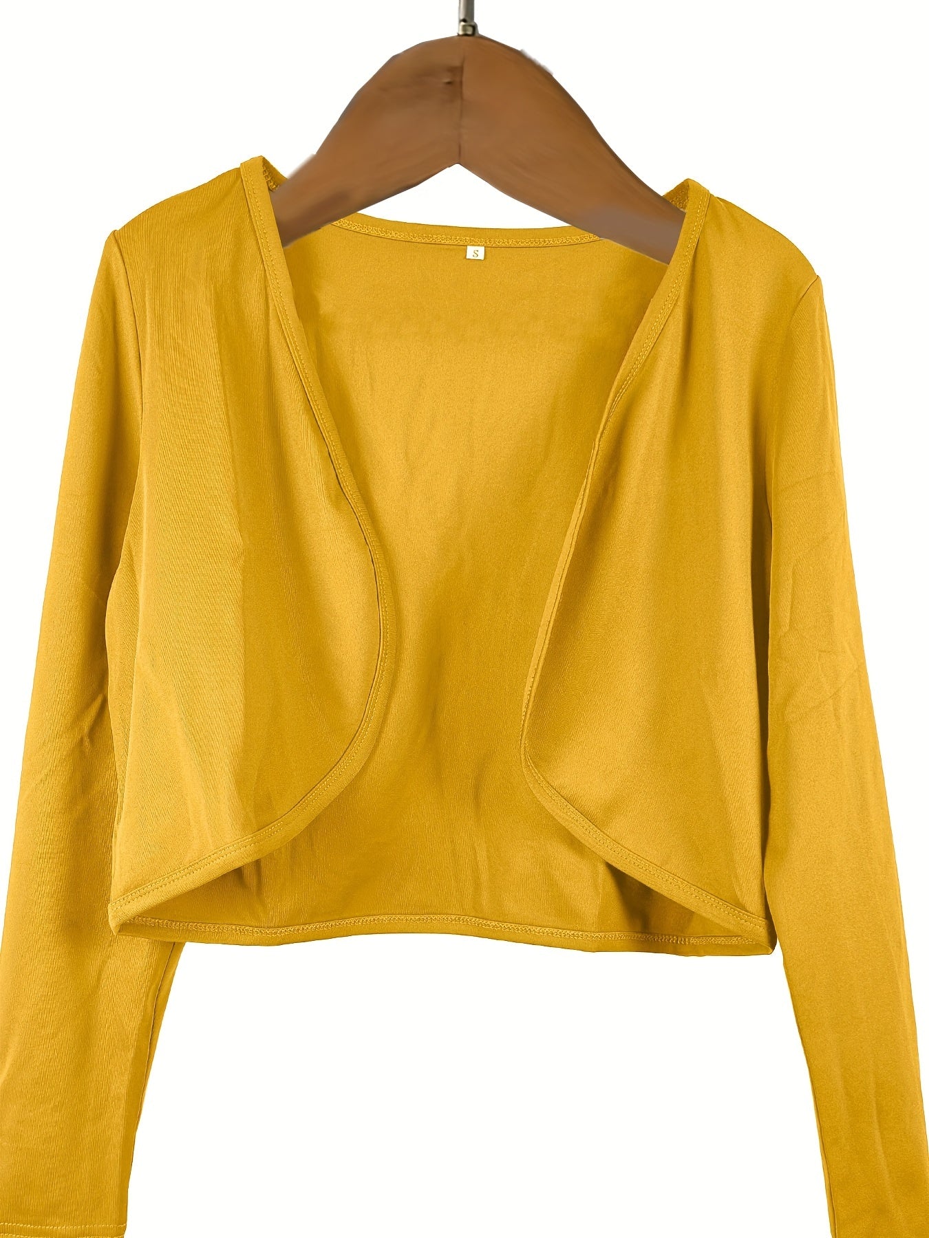 Solid Open Front Blazer, Casual Long Sleeve Crop Blazer For Work,