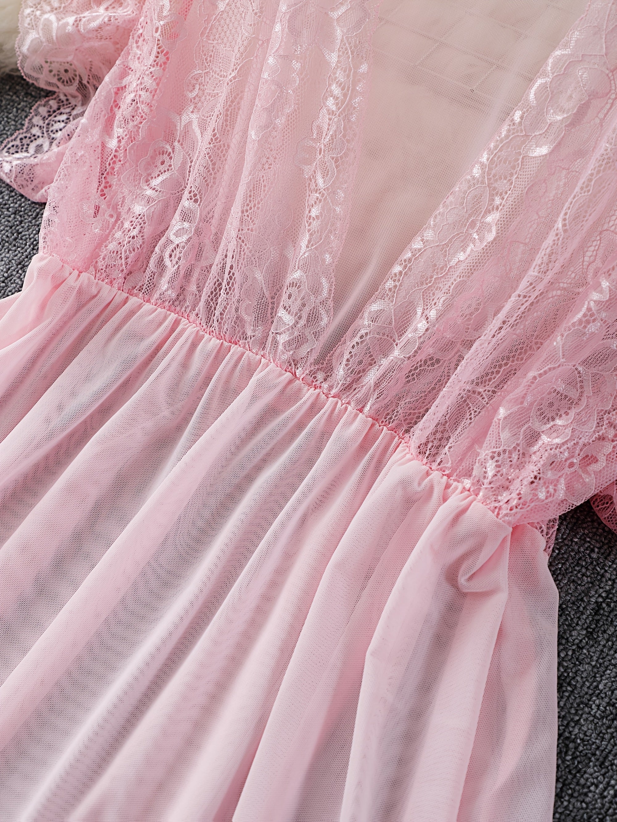 Women's Sexy Lace Trim Nightgown - Soft Pink Contrast,Nightgown,/MH