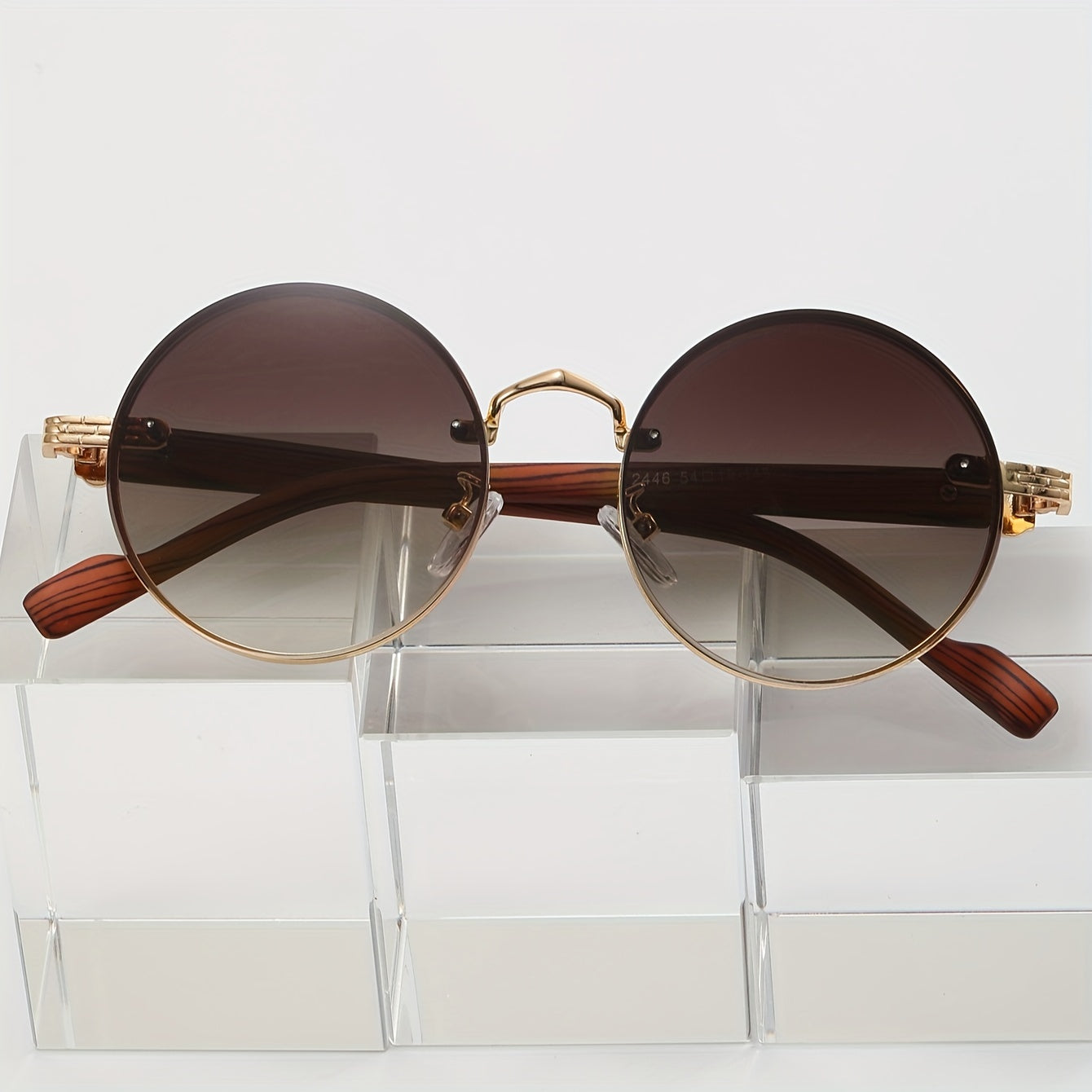 Round Metal Frame, Wood Grain Temples, Fashionable Eyewear for Men & Women,