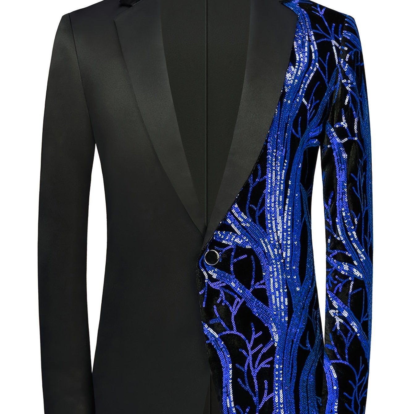Shiny Sequins Blazer, Men's Semi-formal One Button Lapel Suit Jacket .