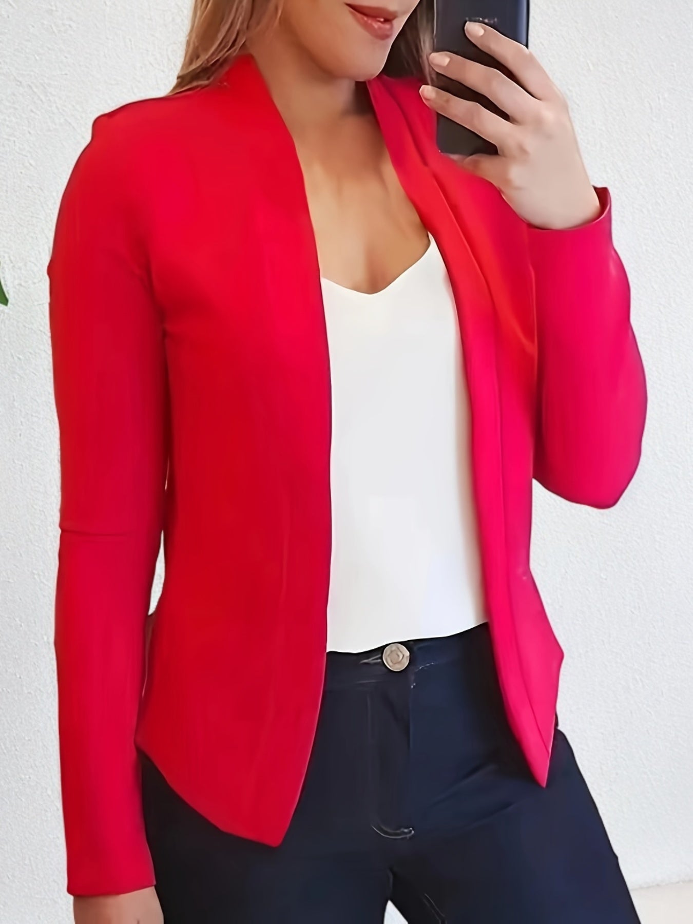Solid Lapel Blazer, Casual Long Sleeve Blazer For Office & Work,