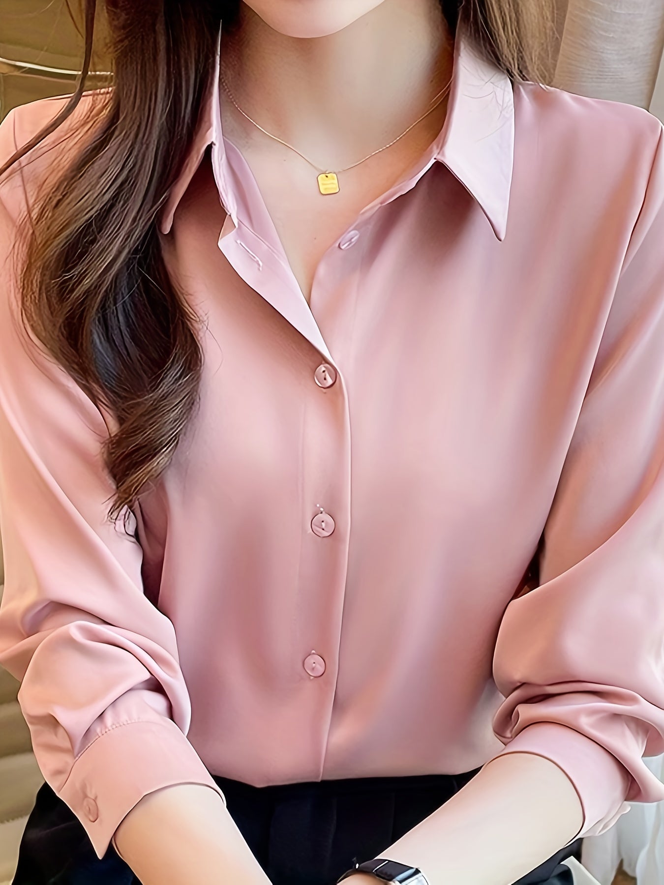 Luxury Feel Wrinkle-Resistant Satin Shirt for Women | Solid Color