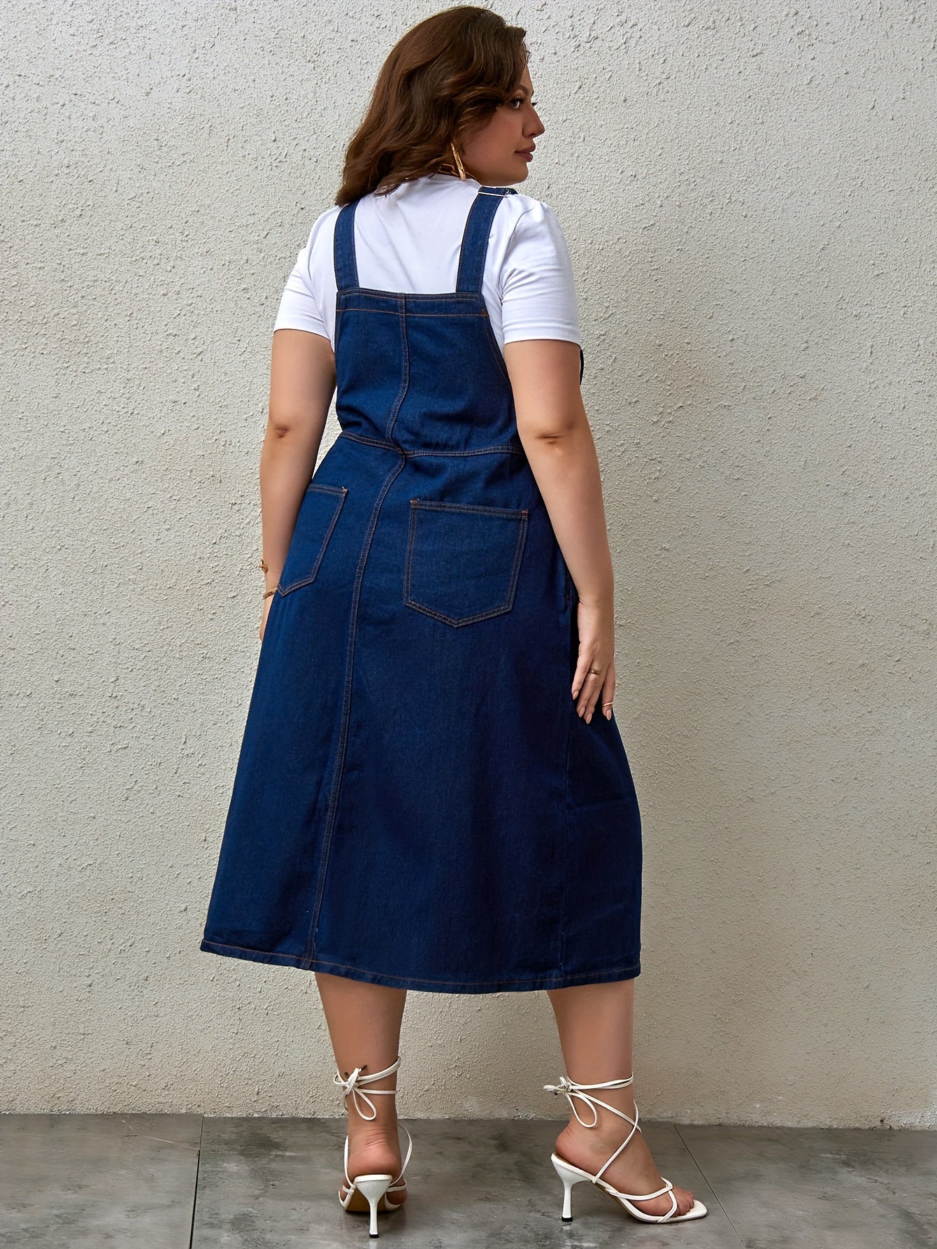 Plus-size denim dress with one-piece straps