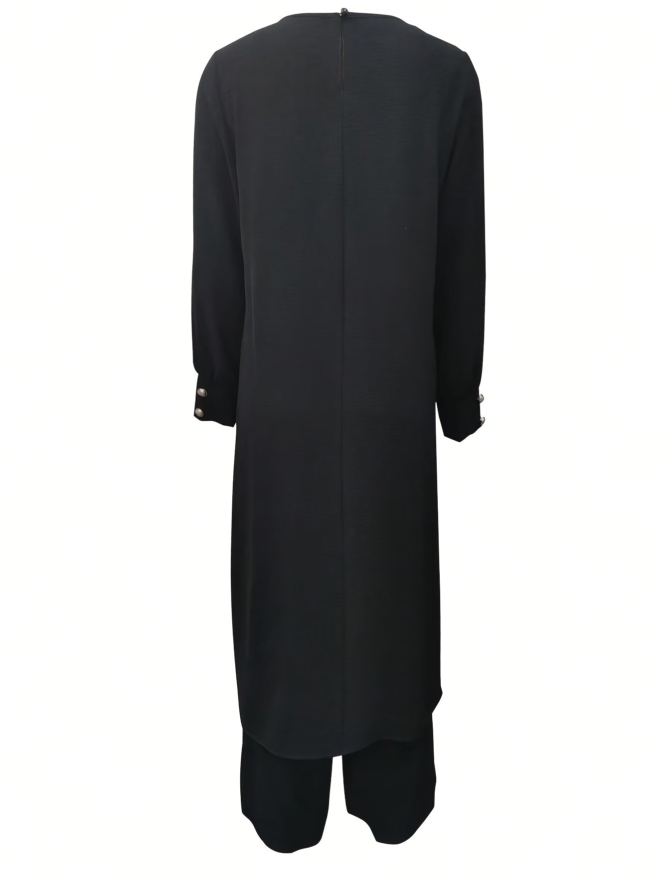 Solid Color Button Design Long Sleeve Top and Pants Set, Arabic Style,/MH