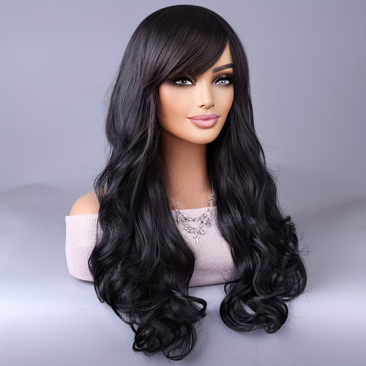 Long Reddish Brown Curly Wig With Bangs For Women Curly Wavy Wigs Synthetic Heat Resistant Fiber For Daily Party Cosplay Use