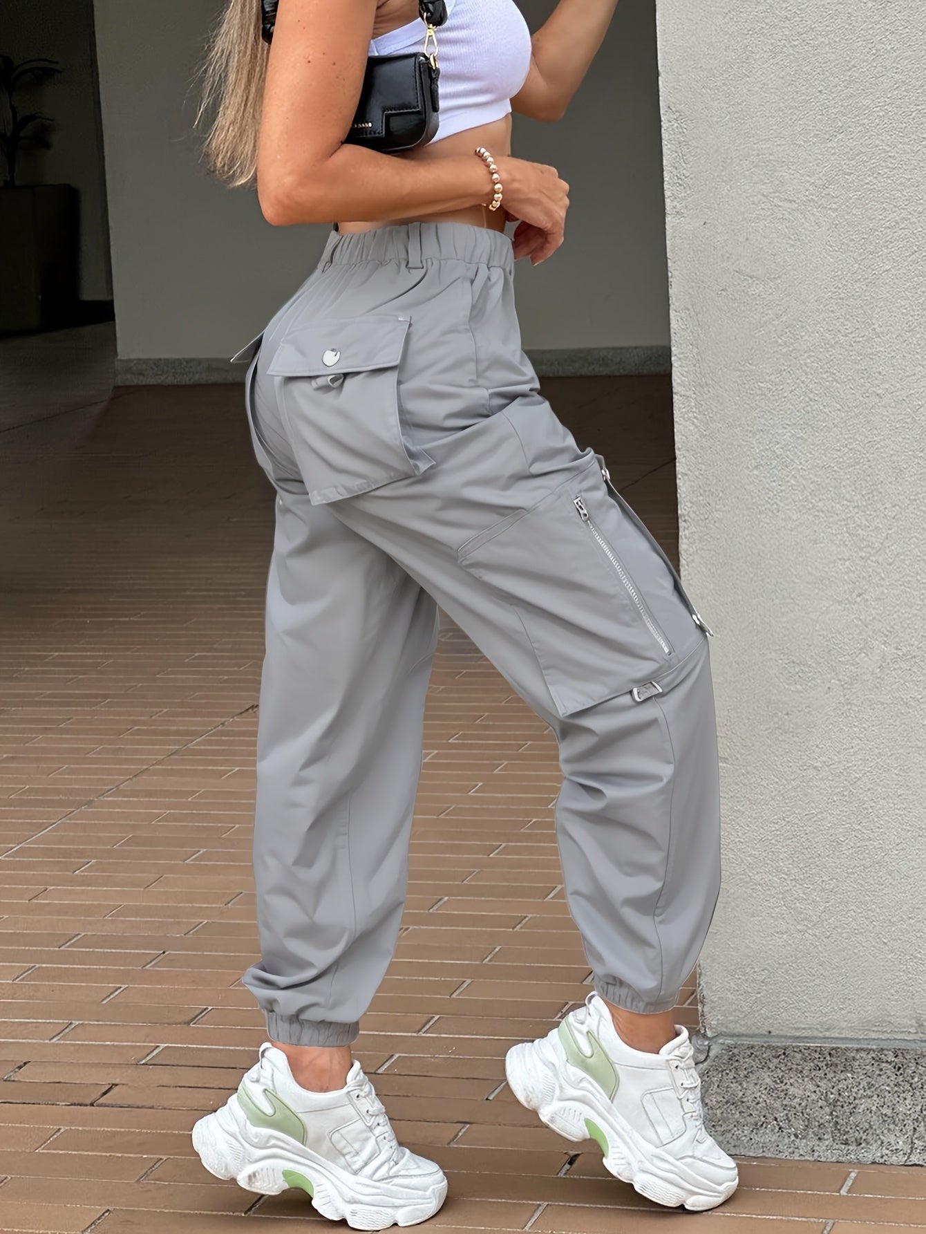 SwaKAKI Women's High-Waist Cargo Tapered Pants we Gre, /MH