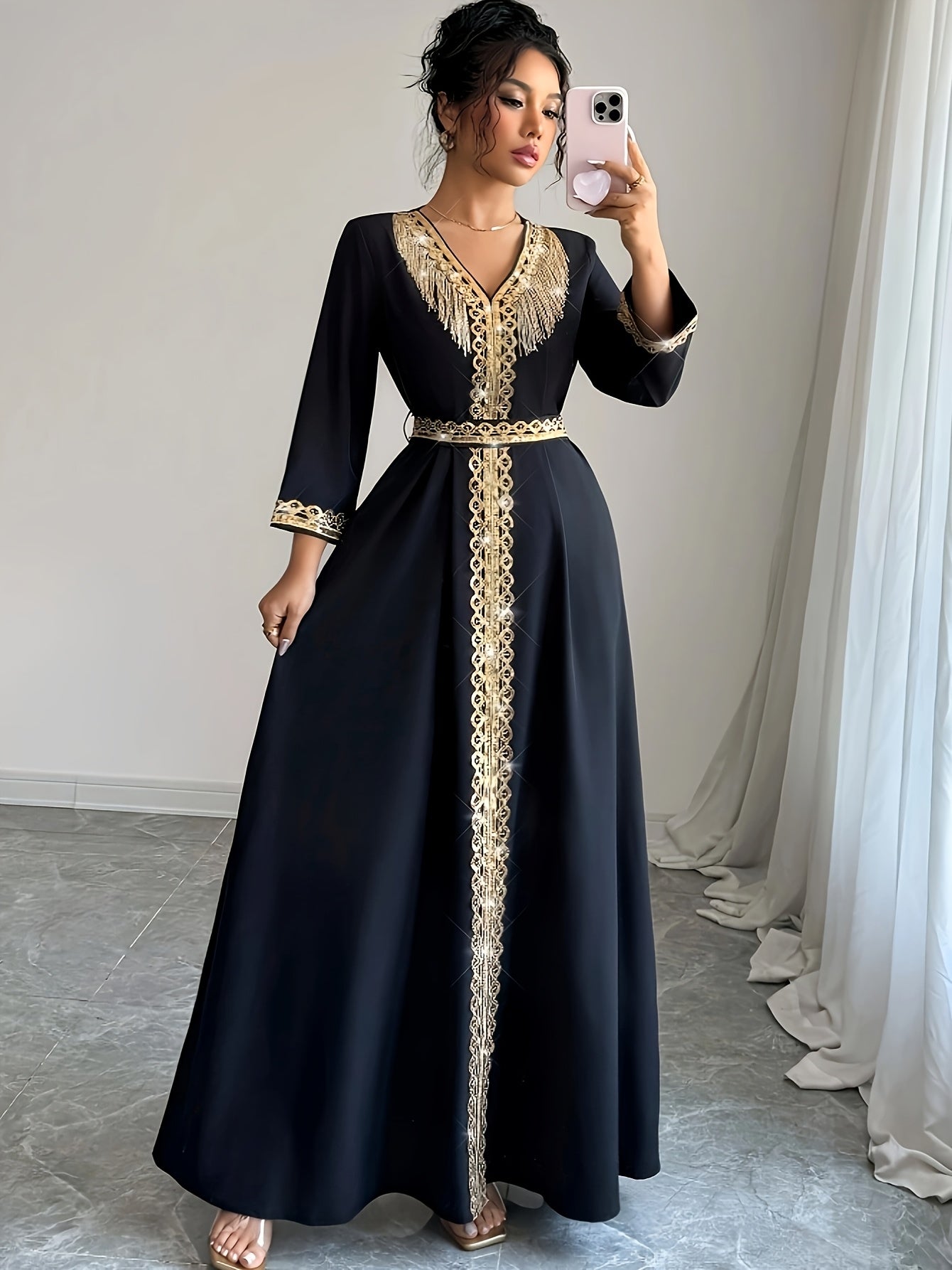 Yuhongfei Directional YY0309072 Mid-Sleeve Maxi Dress