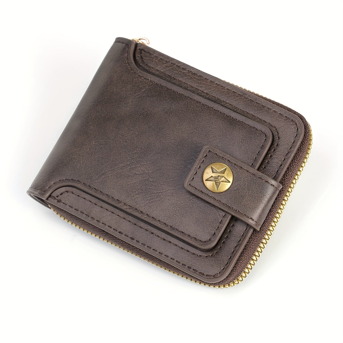 1pc Men's PU Leather Solid Color Business Wallet, Card Holder With Zipper & Button, Valentine's Day Gift For Men