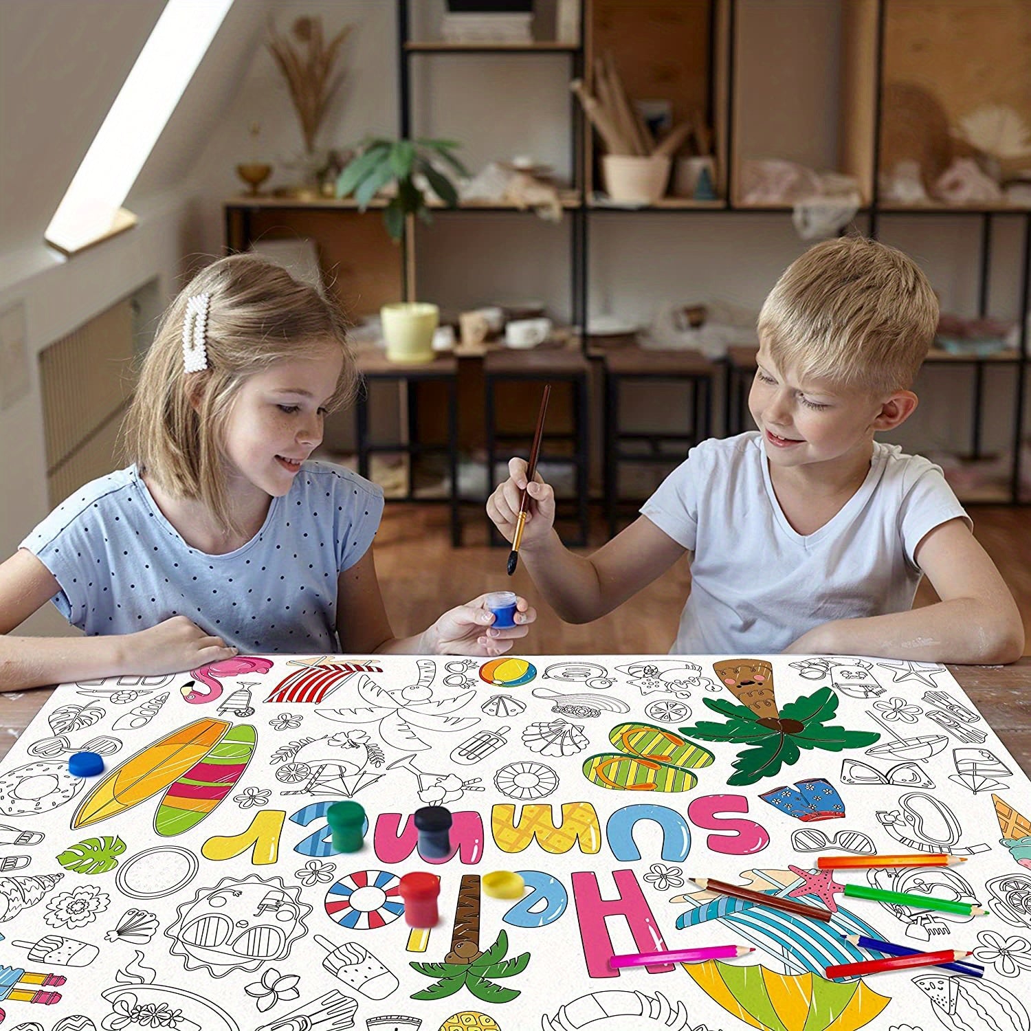 Doodle Painting Roll, Painting Paper Roll DIY Painting Painting Color Filling, Develop Imagination Painting Tools (Without Pen, Uncolored Painting Roll) Halloween/Christmas Gift Easter Gift