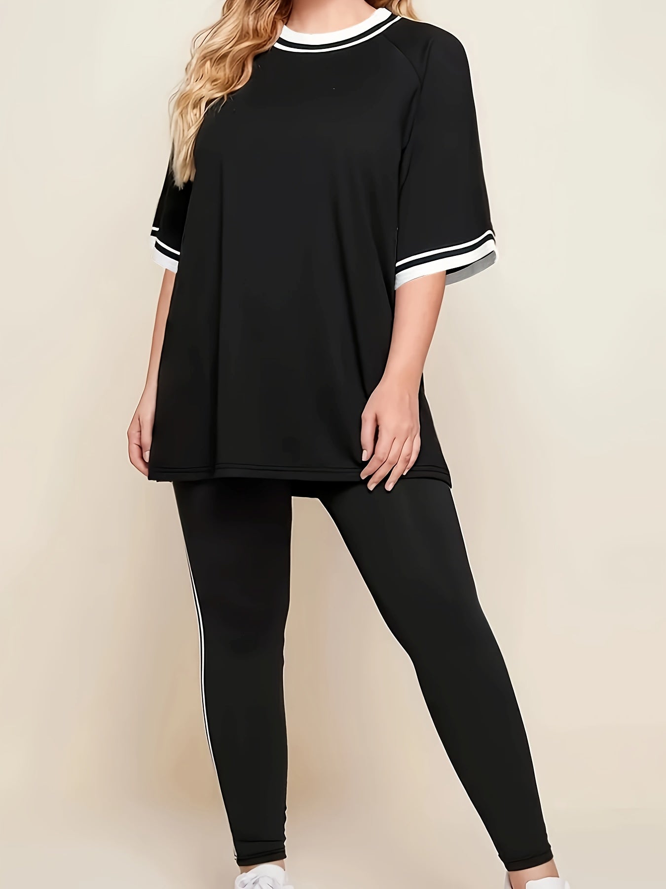 Women'S Plus Size Casual Lounge Set - Gray & White