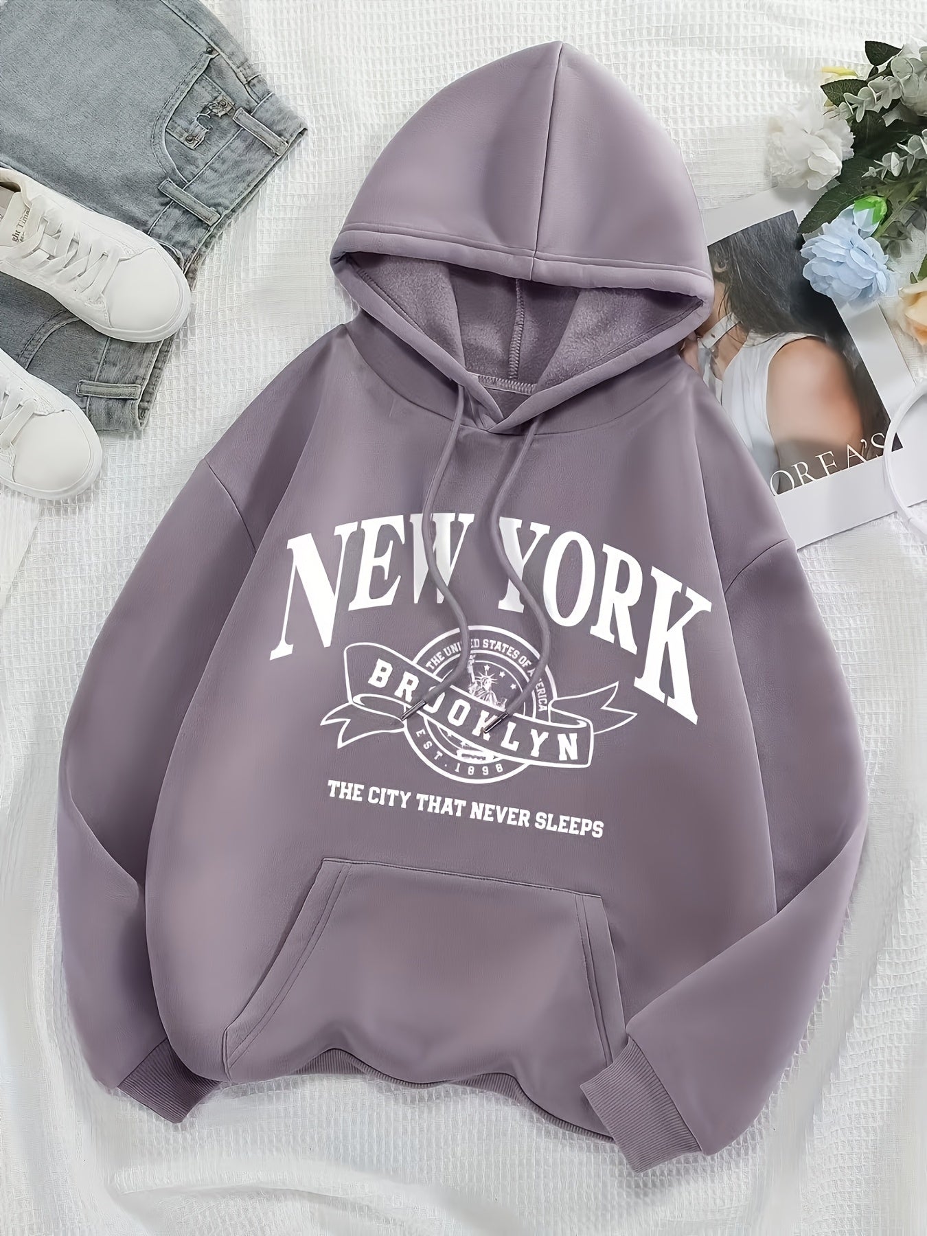 Women'S New York Brooklyn Graphic Hoodie - Cozy Fleece Pullover .