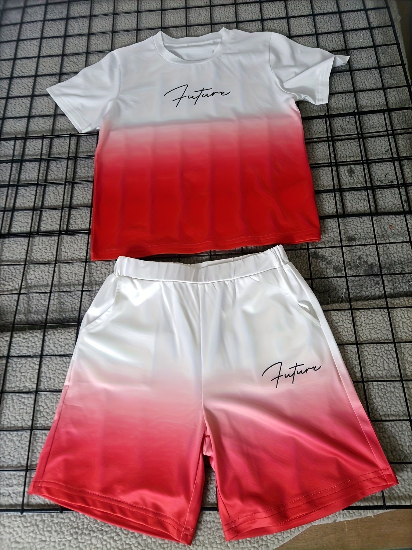 Boy's Color Gradient 2pcs, T-shirt & Shorts Set,