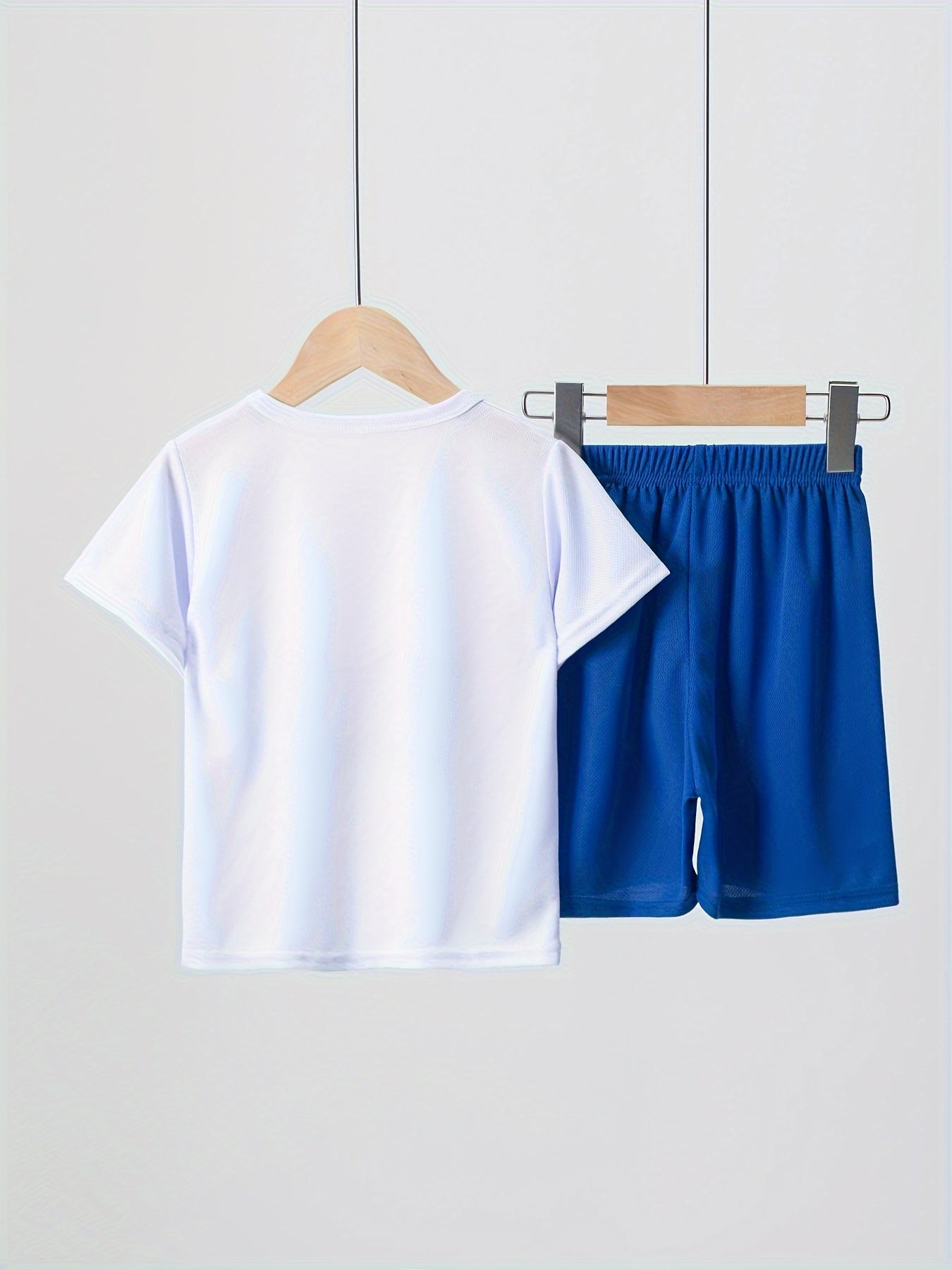 2 Pcs Boys Cute Pajama Sets, Cute Sports Letter Elements Pattern Short T-Shirts.