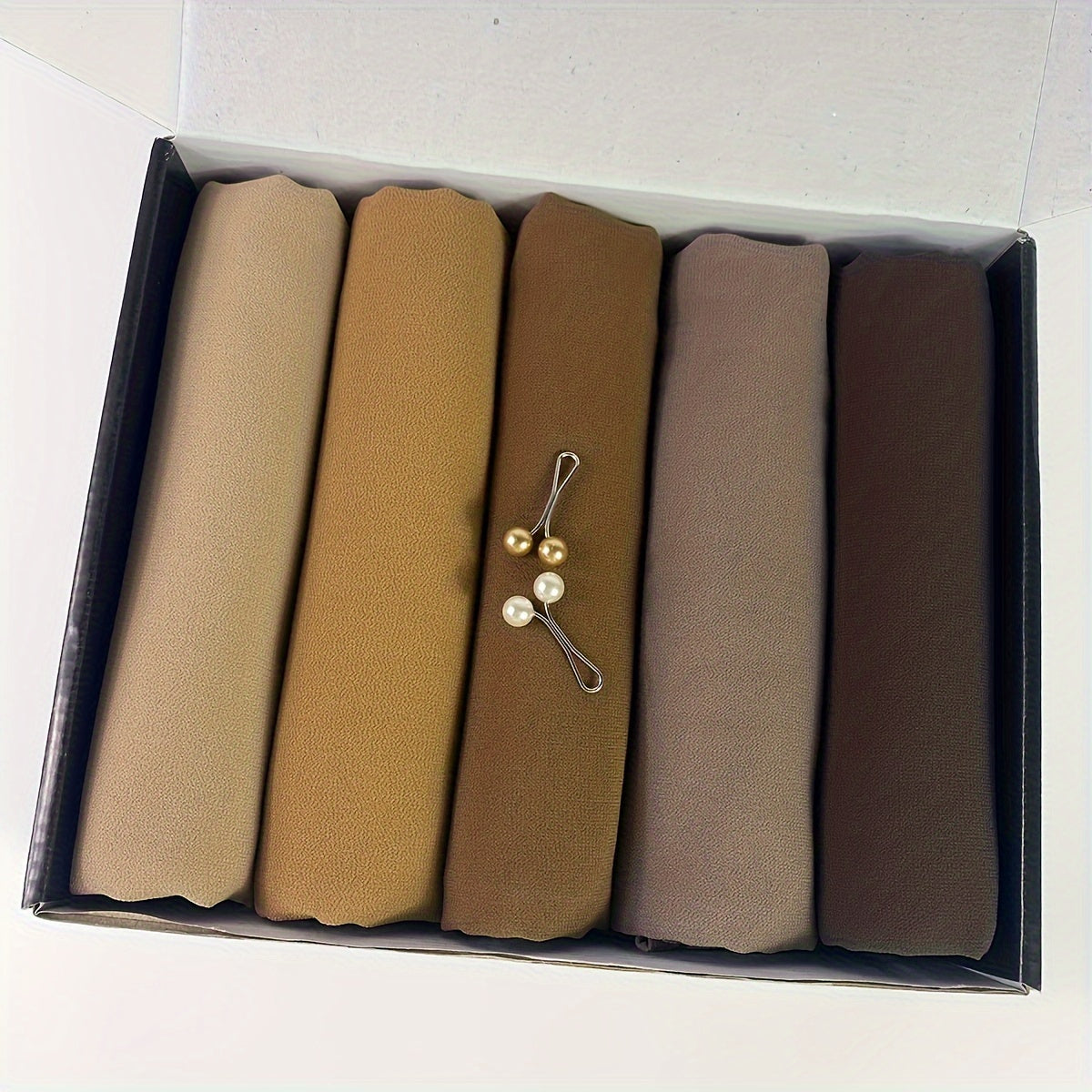 1box Solid Color Chiffon Hijab And Hijab Pins Thin Breathable Sunscreen Scarves'/MH