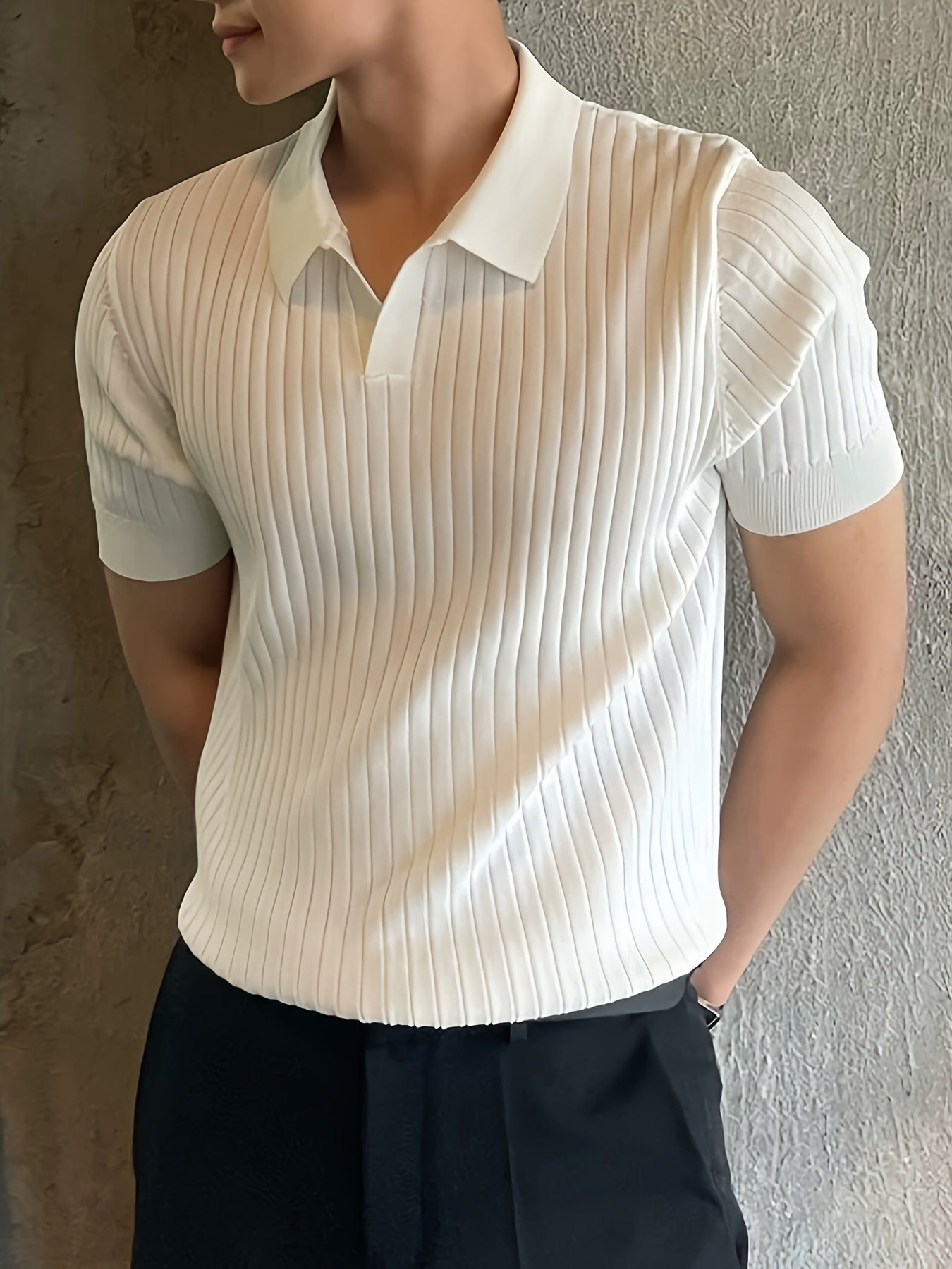 Men's Stripe Pattern Sweater, Casual Breathable Medium Stretch .