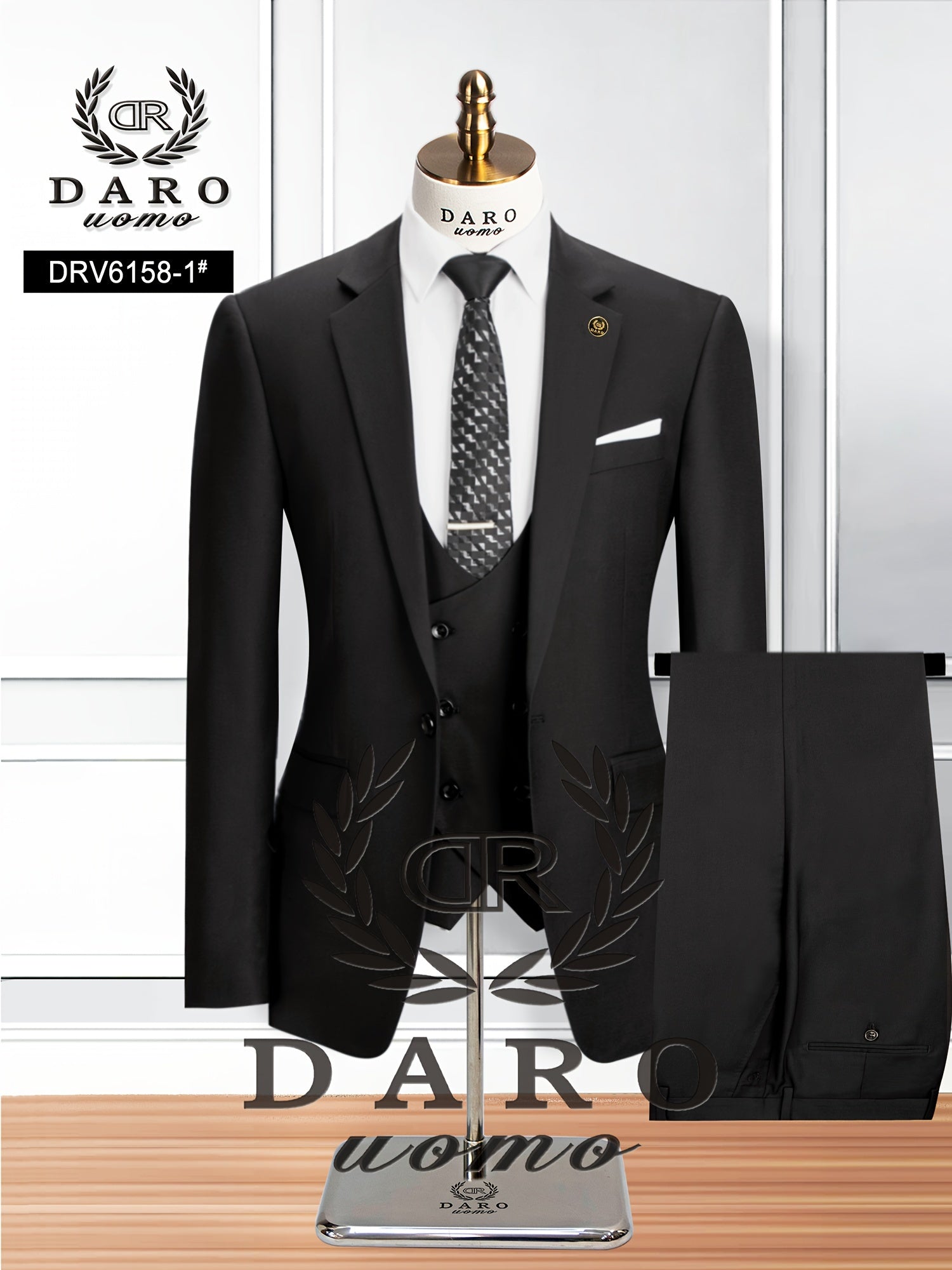 3-Piece Men's Classic Solid Dress Suit Set, One-Button Jacket Blazer.