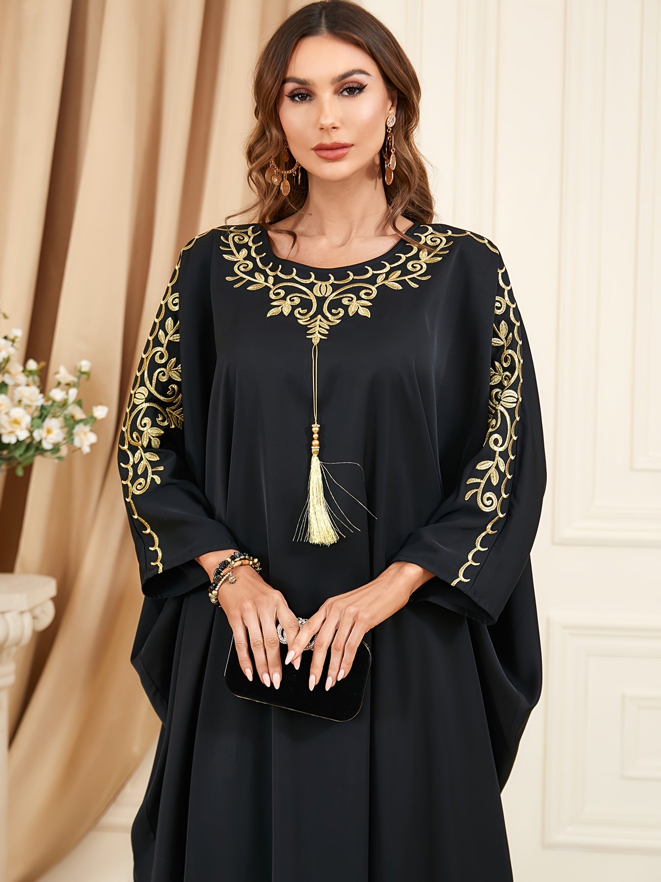 Plus Size Floral Tassel Kaftan Dress - Fashionable Embelegant Style '/MH