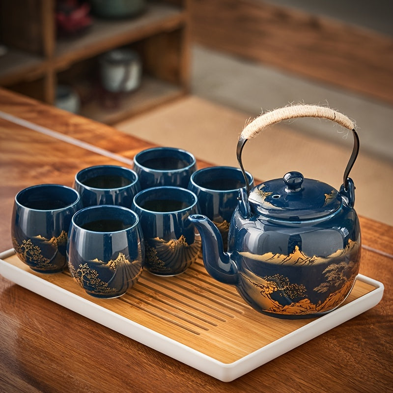 7/8pcs, Japanese Ceramic Tea Set with Handles - Large Capacity Teapot and Tea Cups for Summer and Winter Drinks - Perfect Gift for Home and Office Decor