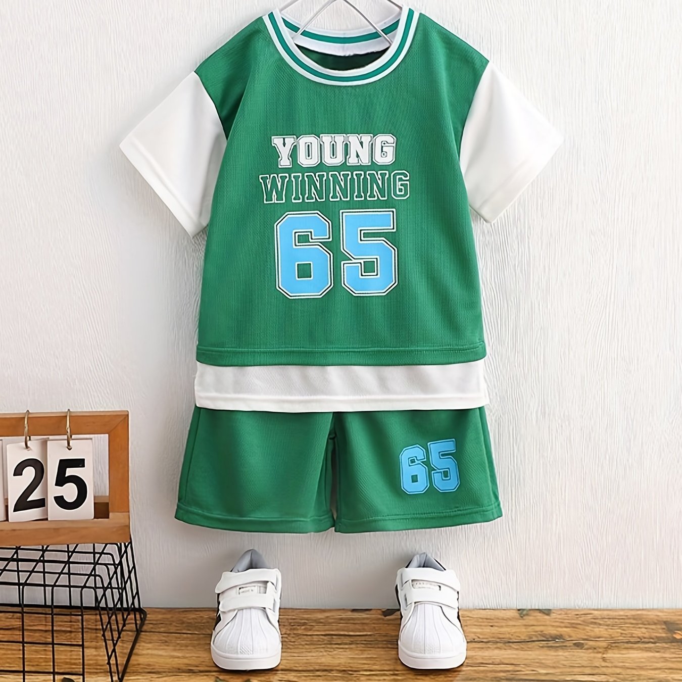 Boys "Young Winning" Number "65" Casual Outfit Round Neck T-shirt.